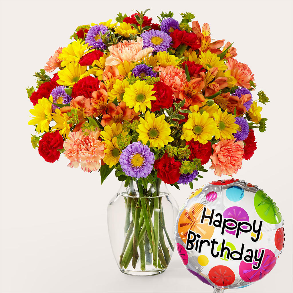 Kaleidoscope Bouquet with Birthday Balloon – Emotional Bonding, Niles IL