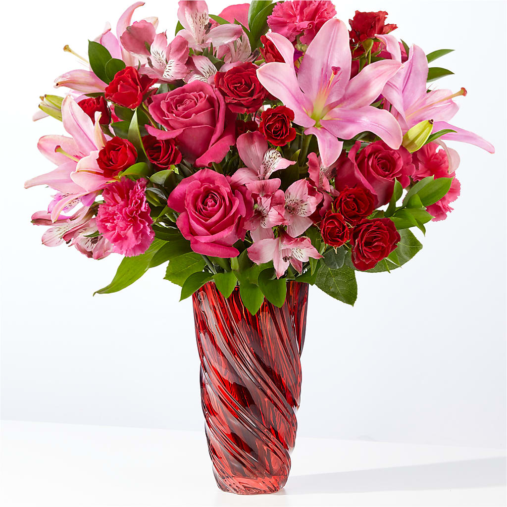 In Love Bouquet with Luxe Swirl Vase – Emotional Bonding, Niles IL