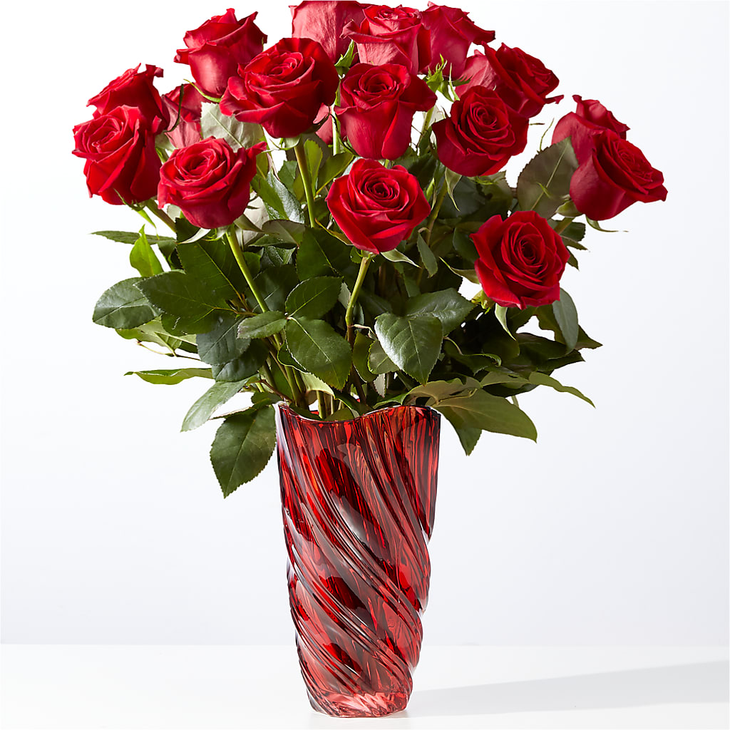 Classic Love Red Rose Bouquet with Luxe Swirl Vase – Emotional Bonding, Niles IL