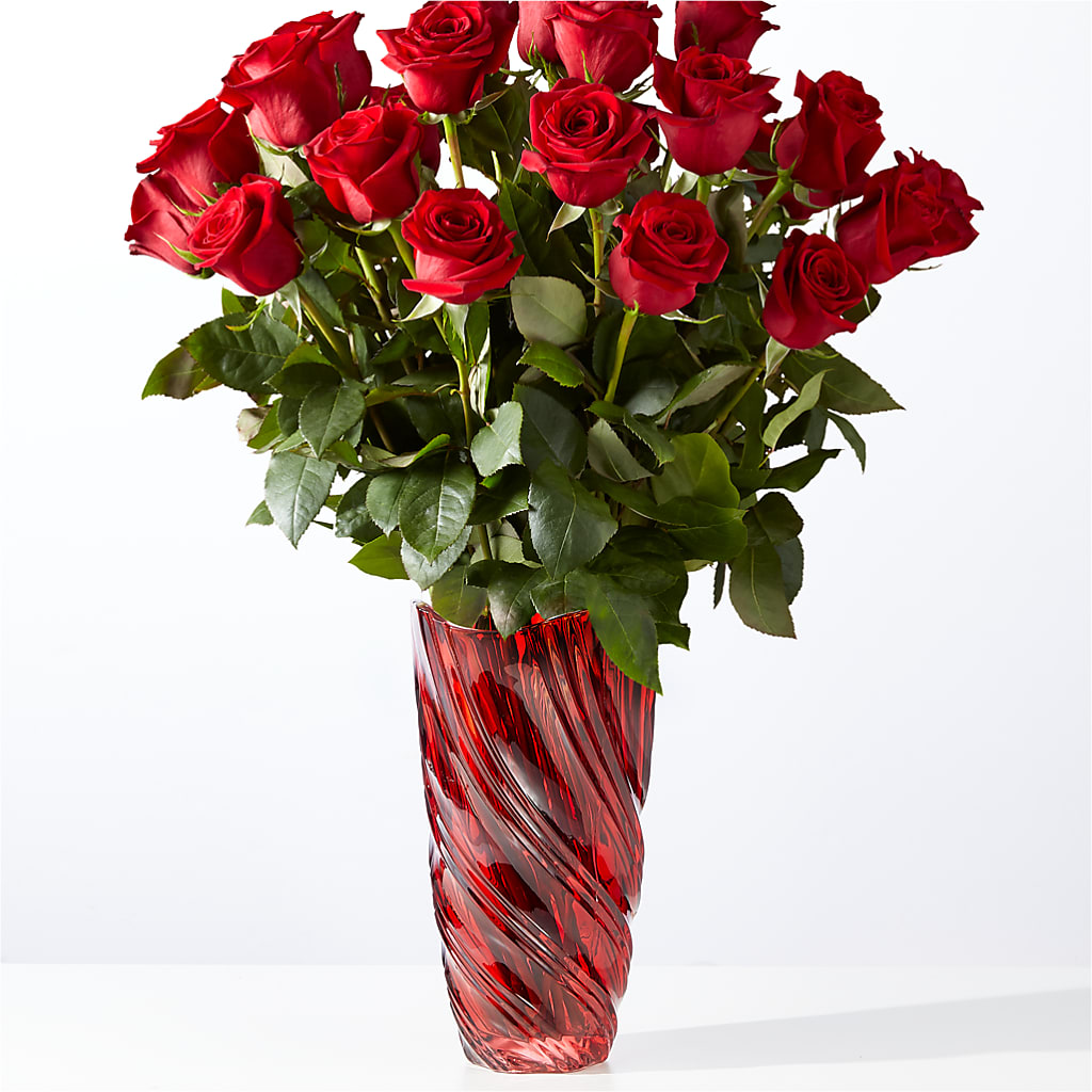 Classic Love Red Rose Bouquet with Luxe Swirl Vase – Emotional Bonding, Niles IL