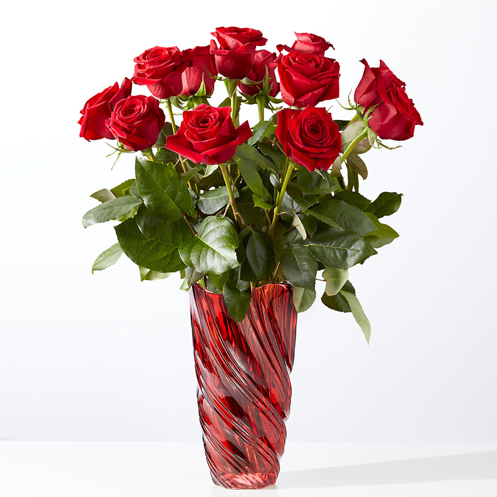 Classic Love Red Rose Bouquet with Luxe Swirl Vase – Emotional Bonding, Niles IL