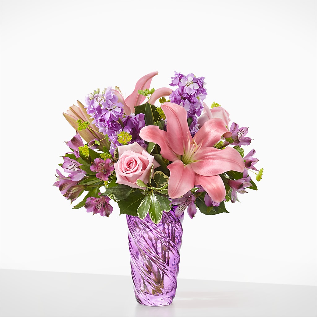 Precious Petals Bouquet with Luxe Swirl Vase – Emotional Bonding, Niles IL
