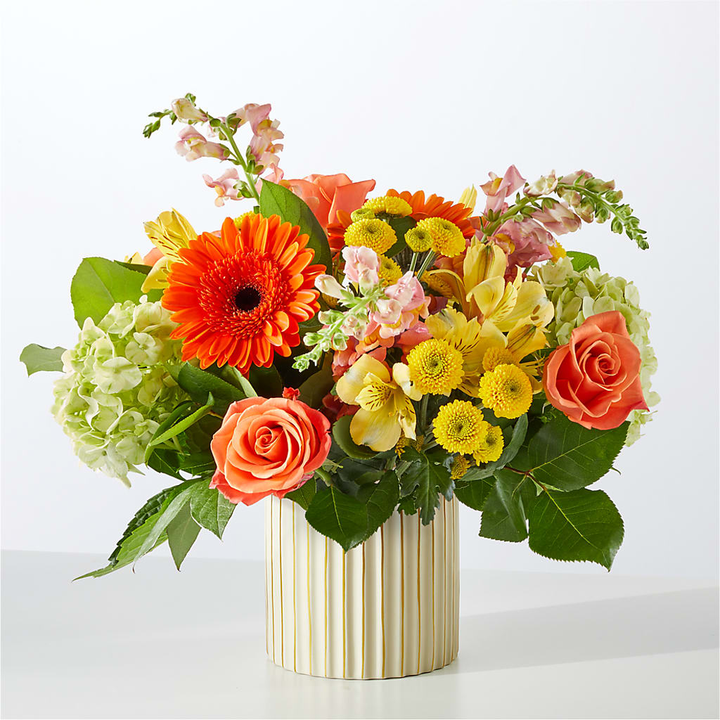Autumn Sunshine Bouquet with Ivory Vase –  Emotional Bonding, Niles IL