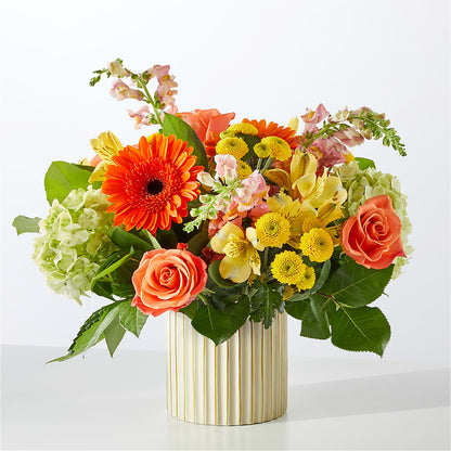 Autumn Sunshine Bouquet with Ivory Vase –  Emotional Bonding, Niles IL
